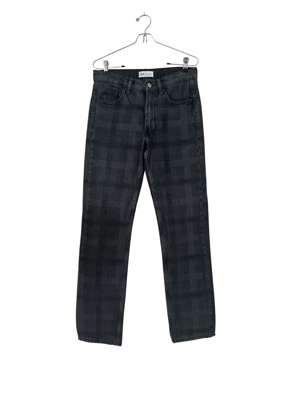 Zara Charcoal Gray Plaid Straight Leg Jeans sz 2